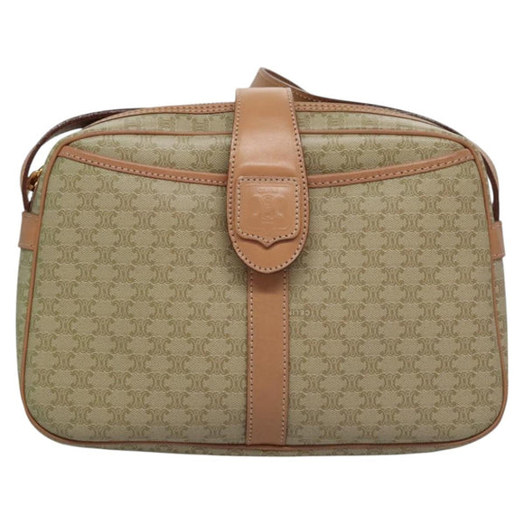 CELINE Macadam Canvas Shoulder Bag Beige Gold Auth mr1099
