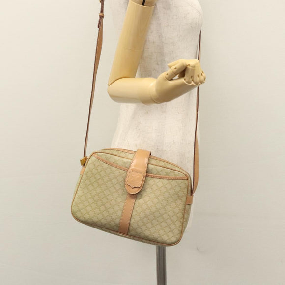 CELINE Macadam Canvas Shoulder Bag Beige Gold Auth mr1099