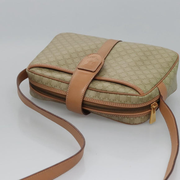 CELINE Macadam Canvas Shoulder Bag Beige Gold Auth mr1099