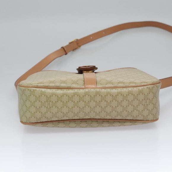 CELINE Macadam Canvas Shoulder Bag Beige Gold Auth mr1099