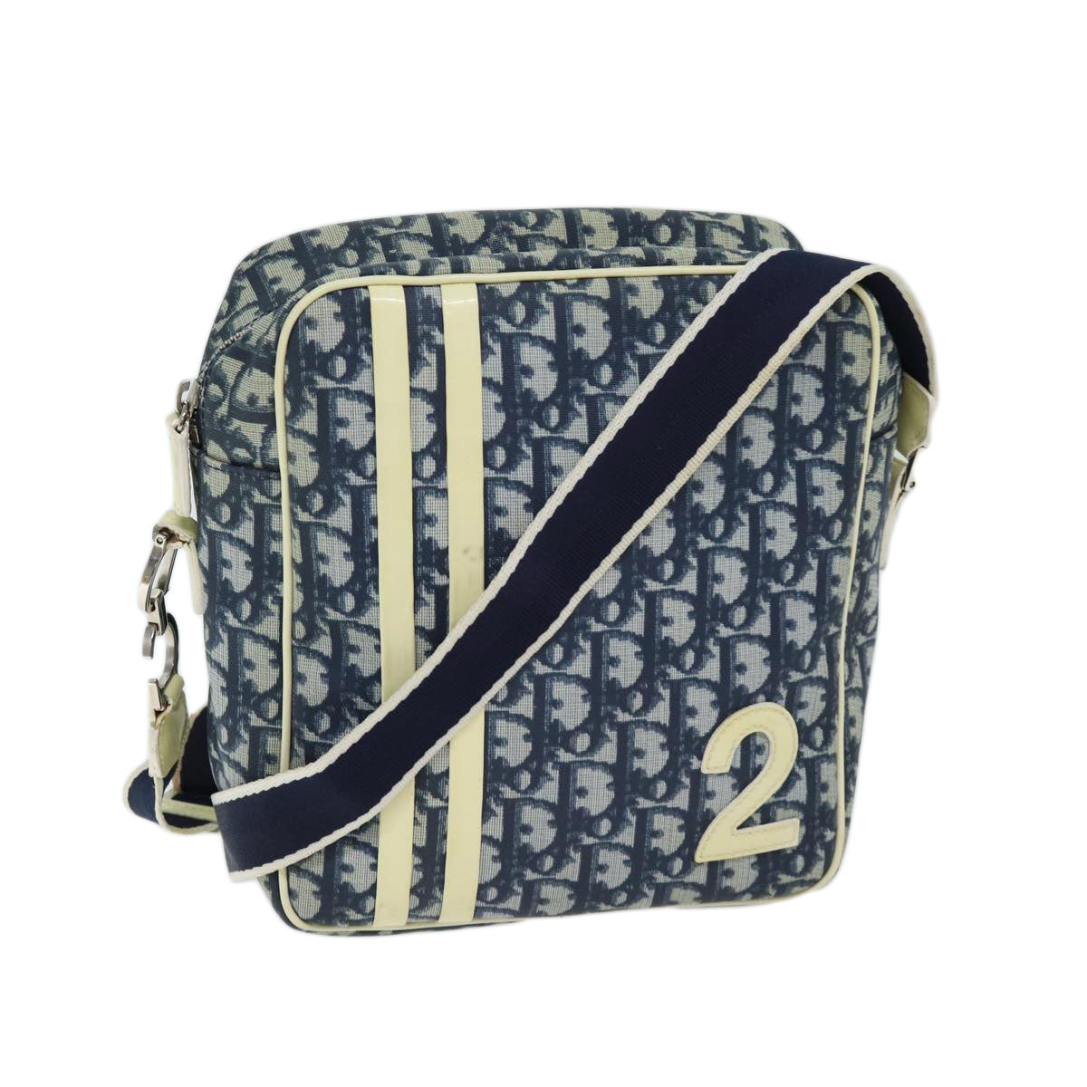 Christian Dior Trotter Canvas Shoulder Bag Navy Auth mr110