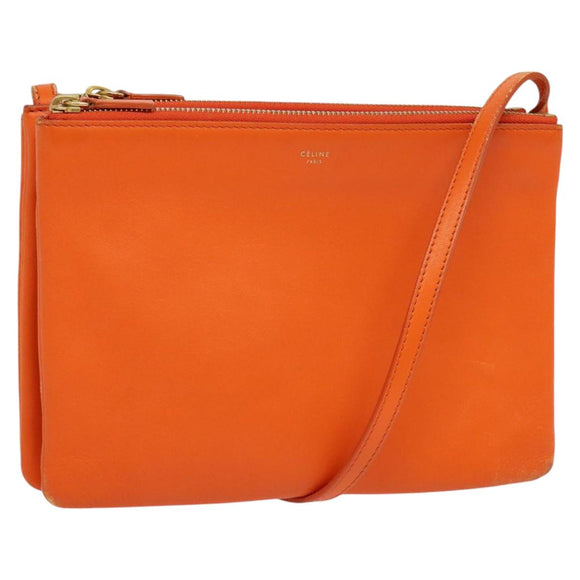 CELINE Trio Shoulder Bag Leather Orange Auth mr1104