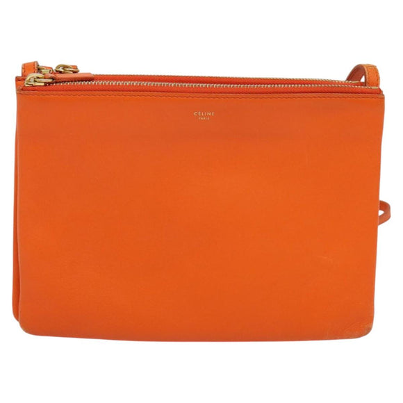CELINE Trio Shoulder Bag Leather Orange Auth mr1104