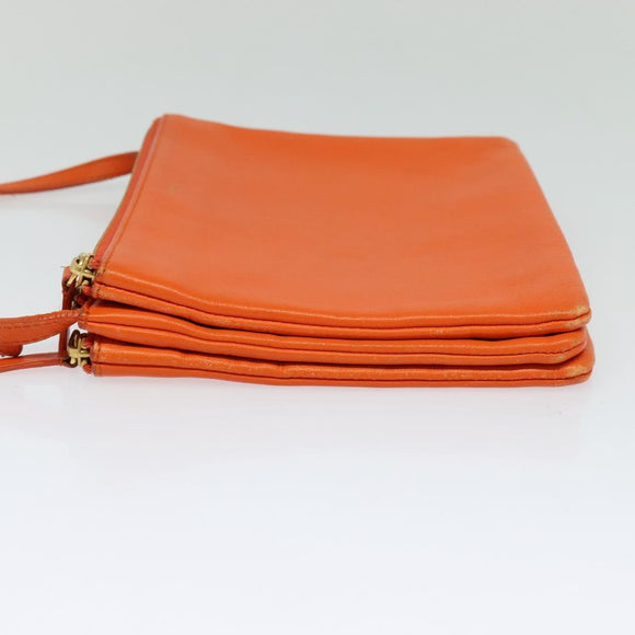 CELINE Trio Shoulder Bag Leather Orange Auth mr1104