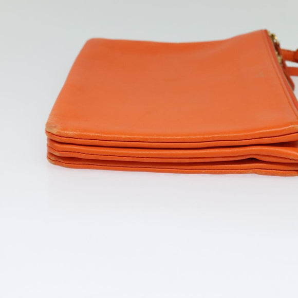 CELINE Trio Shoulder Bag Leather Orange Auth mr1104