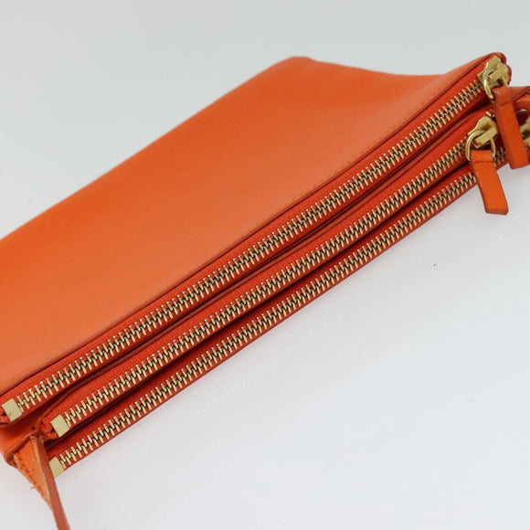 CELINE Trio Shoulder Bag Leather Orange Auth mr1104