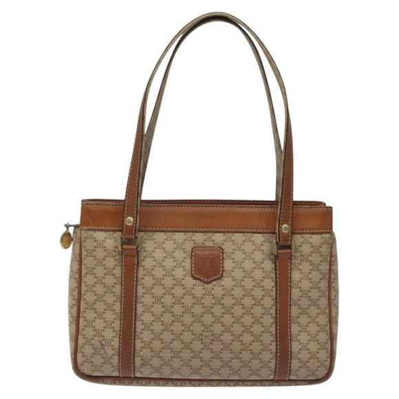 CELINE Macadam Canvas Hand Bag Beige Gold Auth mr1105