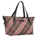 BURBERRY Nova Check Blue Label Hand Bag Nylon Red Brown Auth mr1107-1