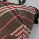 BURBERRY Nova Check Blue Label Hand Bag Nylon Red Brown Auth mr1107-11