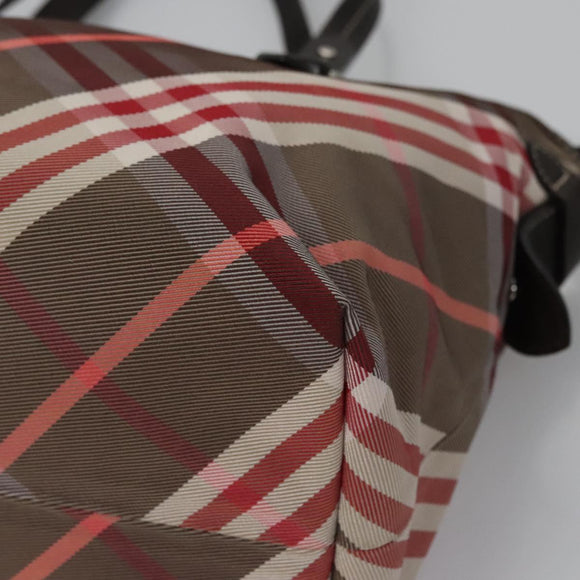 BURBERRY Nova Check Blue Label Hand Bag Nylon Red Brown Auth mr1107