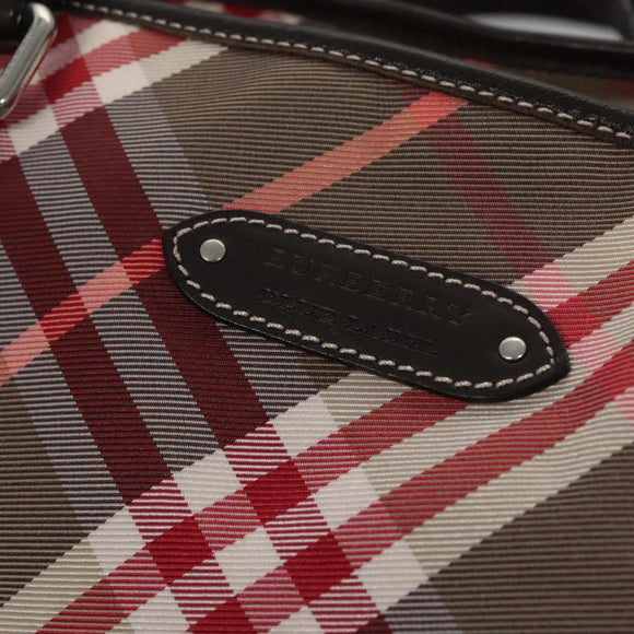 BURBERRY Nova Check Blue Label Hand Bag Nylon Red Brown Auth mr1107