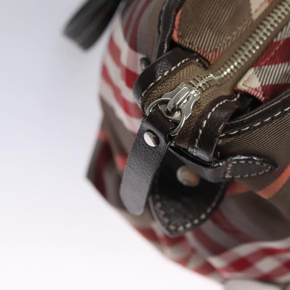 BURBERRY Nova Check Blue Label Hand Bag Nylon Red Brown Auth mr1107