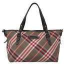 BURBERRY Nova Check Blue Label Hand Bag Nylon Red Brown Auth mr1107-2