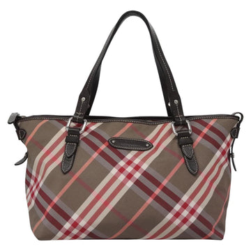 BURBERRY Nova Check Blue Label Hand Bag Nylon Red Brown Auth mr1107 - 0