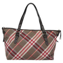 BURBERRY Nova Check Blue Label Hand Bag Nylon Red Brown Auth mr1107-3
