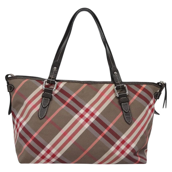 BURBERRY Nova Check Blue Label Hand Bag Nylon Red Brown Auth mr1107