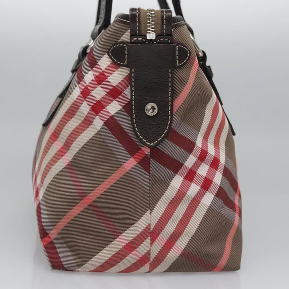 BURBERRY Nova Check Blue Label Hand Bag Nylon Red Brown Auth mr1107