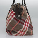 BURBERRY Nova Check Blue Label Hand Bag Nylon Red Brown Auth mr1107-5