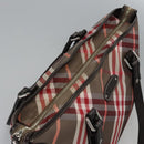 BURBERRY Nova Check Blue Label Hand Bag Nylon Red Brown Auth mr1107-6