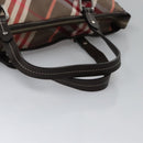 BURBERRY Nova Check Blue Label Hand Bag Nylon Red Brown Auth mr1107-7