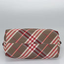 BURBERRY Nova Check Blue Label Hand Bag Nylon Red Brown Auth mr1107-9