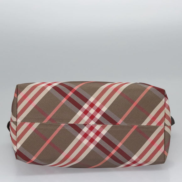 BURBERRY Nova Check Blue Label Hand Bag Nylon Red Brown Auth mr1107