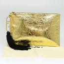 FENDI Clutch Bag Leather Brown Gold Auth mr1110V-12
