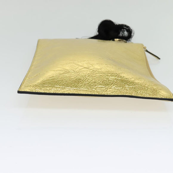 FENDI Clutch Bag Leather Brown Gold Auth mr1110V