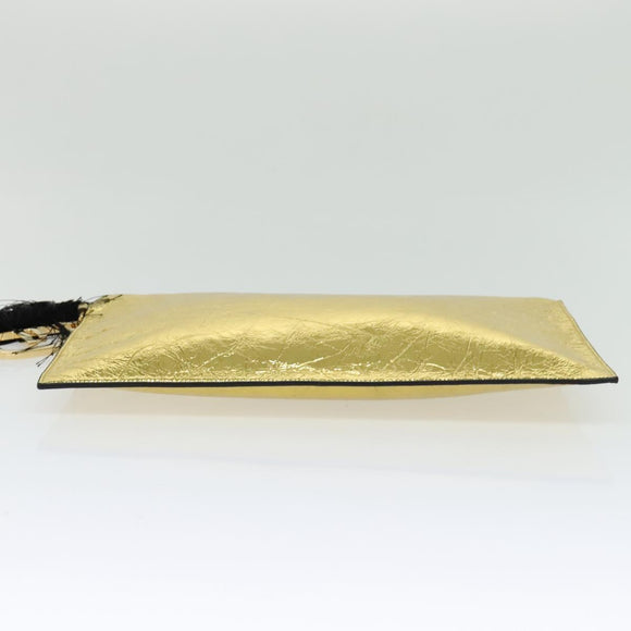 FENDI Clutch Bag Leather Brown Gold Auth mr1110V