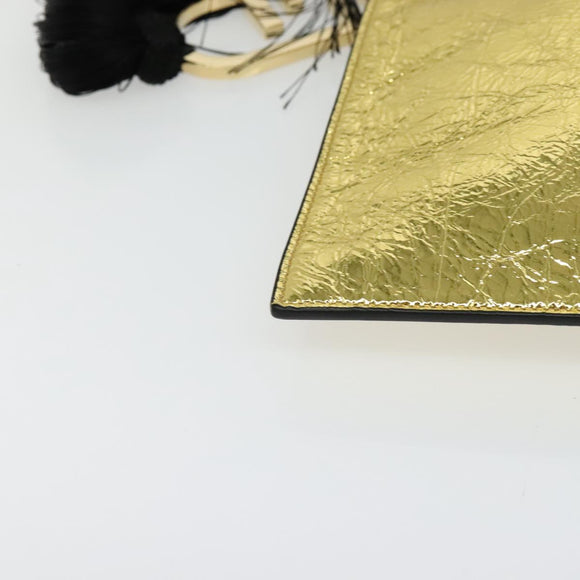 FENDI Clutch Bag Leather Brown Gold Auth mr1110V