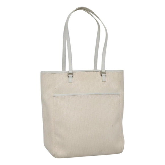 Christian Dior Trotter Canvas Tote Bag White Silver Auth mr1118V