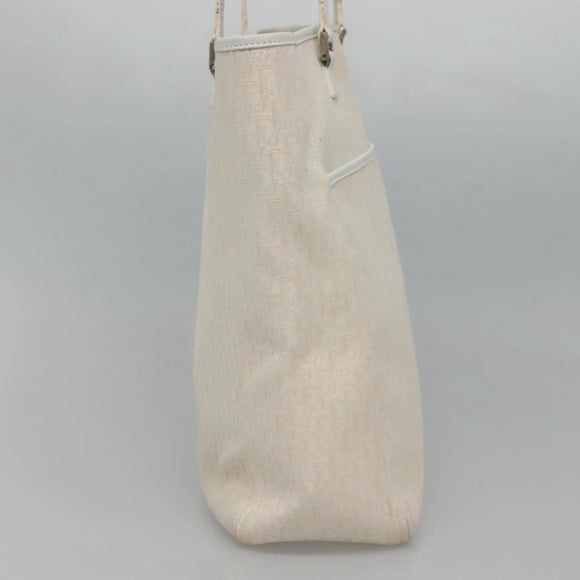 Christian Dior Trotter Canvas Tote Bag White Silver Auth mr1118V