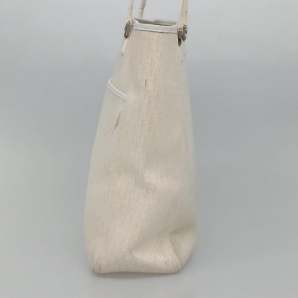 Christian Dior Trotter Canvas Tote Bag White Silver Auth mr1118V
