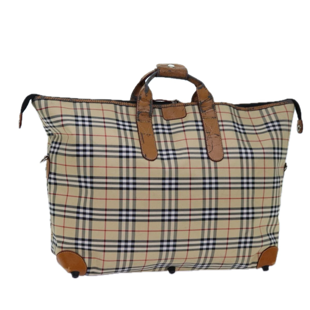 BURBERRY Nova Check Boston Bag Canvas Beige Auth mr112