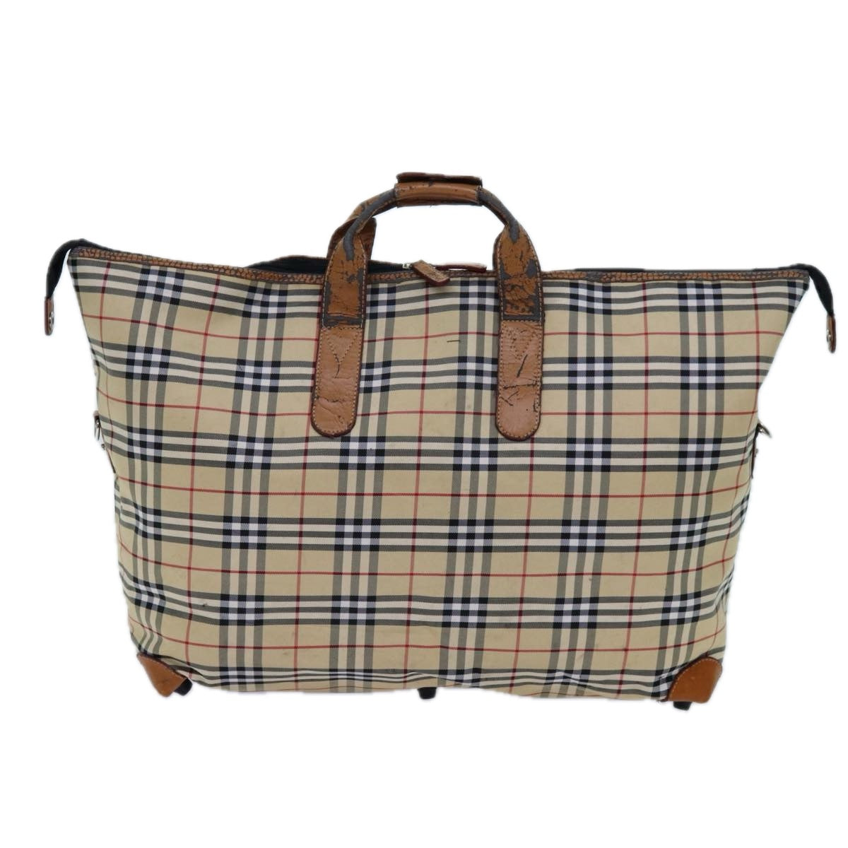 BURBERRY Nova Check Boston Bag Canvas Beige Auth mr112