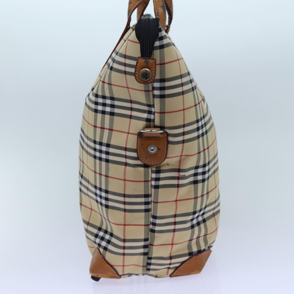 BURBERRY Nova Check Boston Bag Canvas Beige Auth mr112