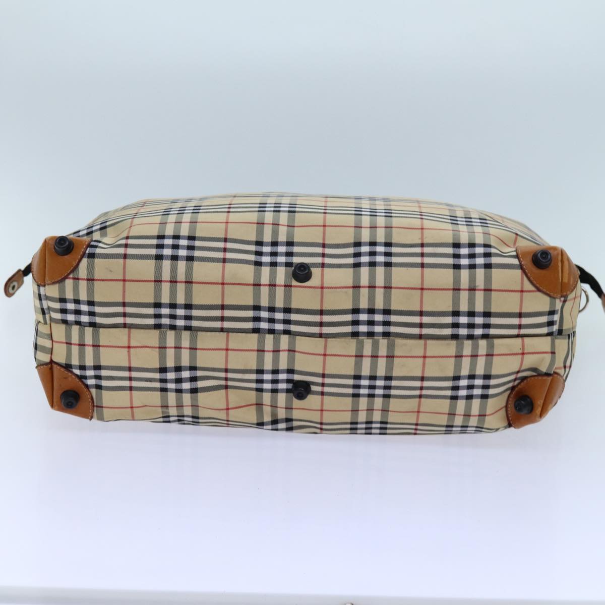 BURBERRY Nova Check Boston Bag Canvas Beige Auth mr112