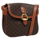 CELINE Macadam Canvas Shoulder Bag PVC Leather Brown Gold Auth mr1125-1