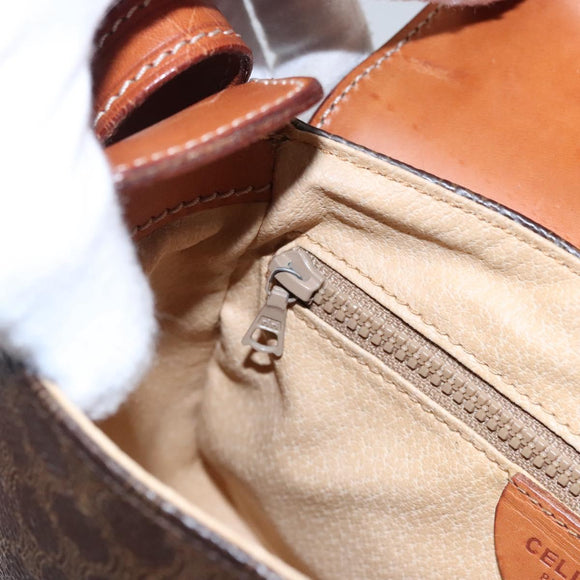 CELINE Macadam Canvas Shoulder Bag PVC Leather Brown Gold Auth mr1125