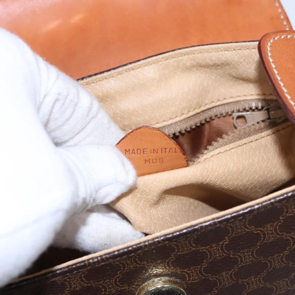 CELINE Macadam Canvas Shoulder Bag PVC Leather Brown Gold Auth mr1125