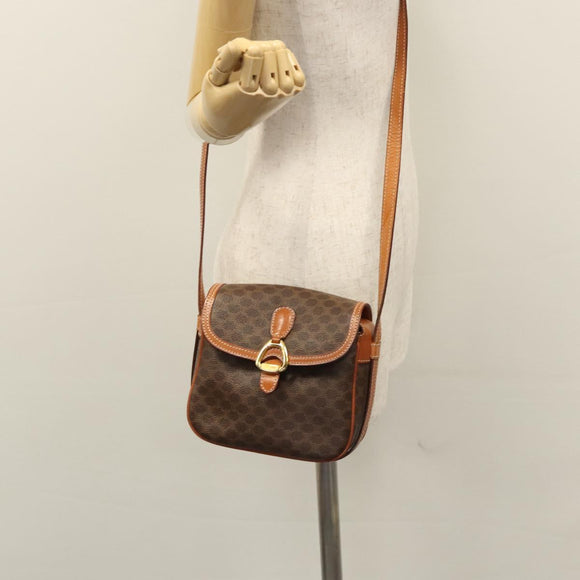 CELINE Macadam Canvas Shoulder Bag PVC Leather Brown Gold Auth mr1125