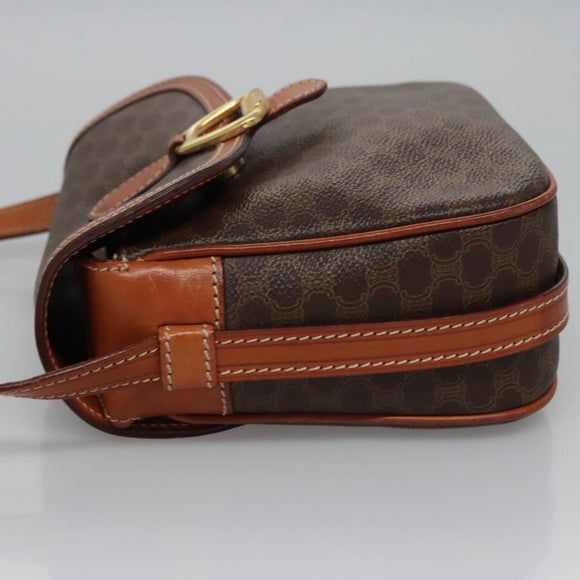 CELINE Macadam Canvas Shoulder Bag PVC Leather Brown Gold Auth mr1125