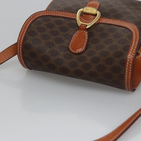 CELINE Macadam Canvas Shoulder Bag PVC Leather Brown Gold Auth mr1125