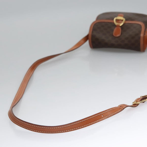 CELINE Macadam Canvas Shoulder Bag PVC Leather Brown Gold Auth mr1125