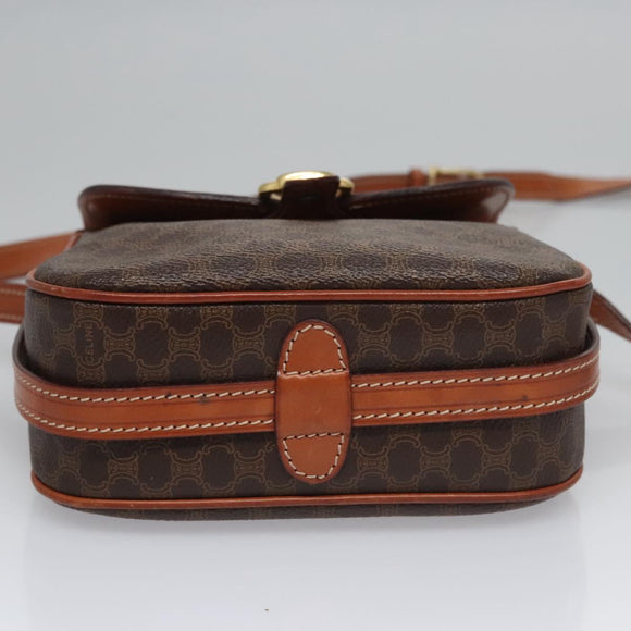 CELINE Macadam Canvas Shoulder Bag PVC Leather Brown Gold Auth mr1125