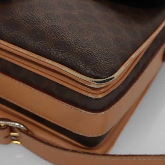 CELINE Macadam Canvas Shoulder Bag PVC Leather Brown Gold Auth mr1129
