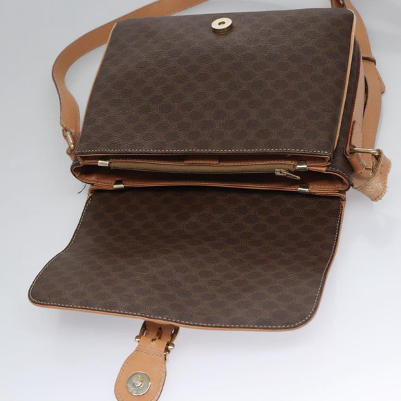 CELINE Macadam Canvas Shoulder Bag PVC Leather Brown Gold Auth mr1129