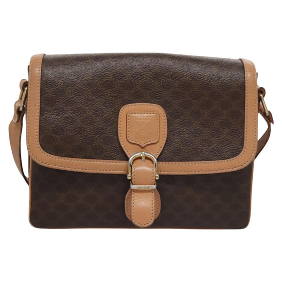 CELINE Macadam Canvas Shoulder Bag PVC Leather Brown Gold Auth mr1129