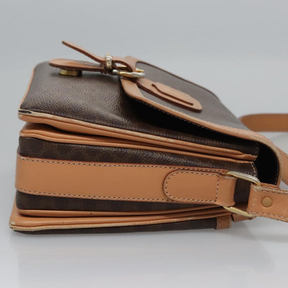 CELINE Macadam Canvas Shoulder Bag PVC Leather Brown Gold Auth mr1129