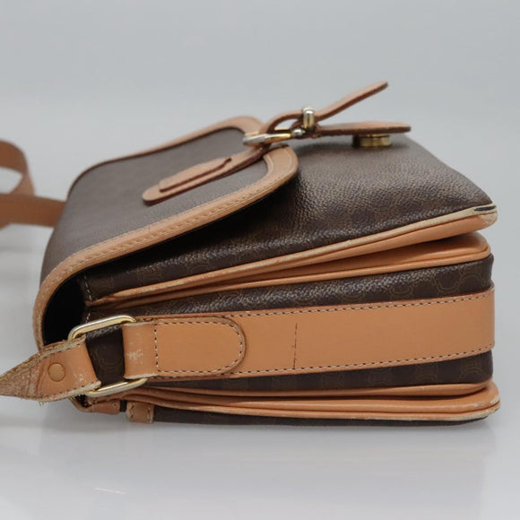 CELINE Macadam Canvas Shoulder Bag PVC Leather Brown Gold Auth mr1129